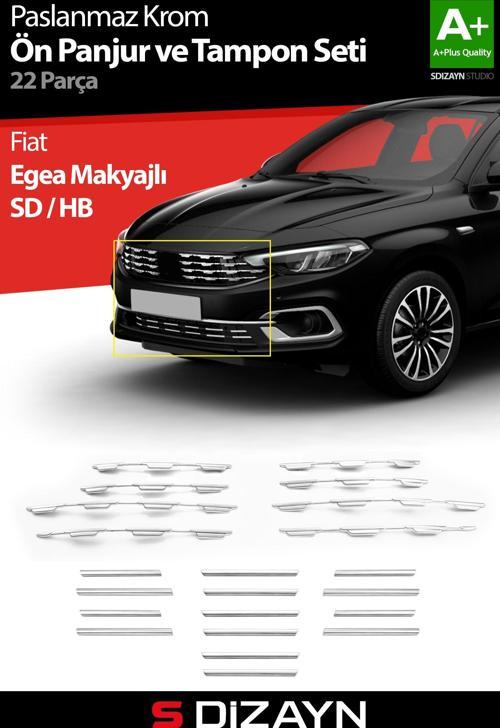 Fiat Egea Krom Ön Panjur ve Tampon Çıta Seti Diamond Model 22 Prç. 2020 Üzeri (Parlak Krom)