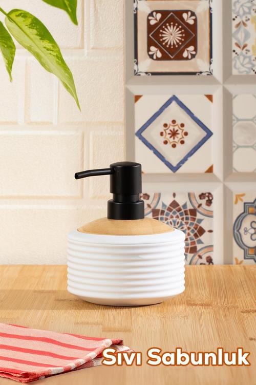 3125 Banyo ve Mutfak Sıvı Sabunluk 350ML Beyaz-Ahşap