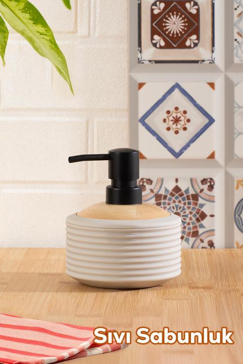 3126 Banyo ve Mutfak Sıvı Sabunluk 350ML Taupe-Ahşap
