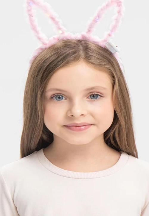 Led Işıklı Peluş Pofuduk Tavşan Kulak Tavşan Taç Pembe 17X23 cm