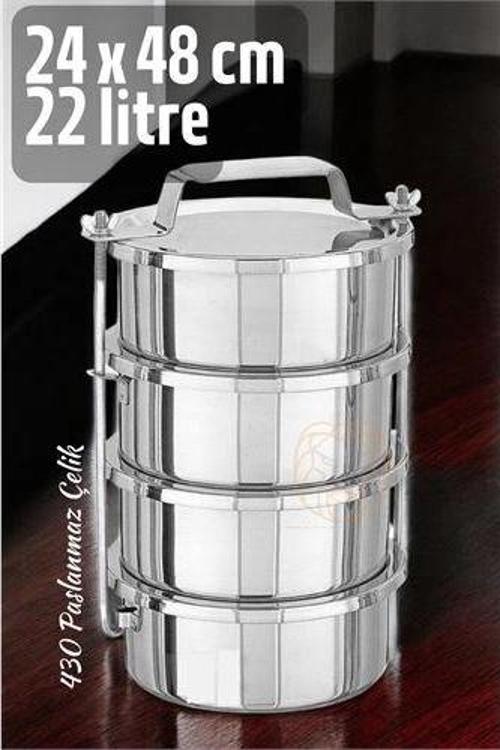 ModaCar Sefer Tası Yemek Kabı Paslanmaz Çelik 4 Katlı 24 cm 5.5 LİTRE