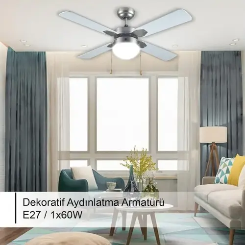 Rbt 424 SLV Aydınlatmalı tavan vantilatörü 42 inç 130 w