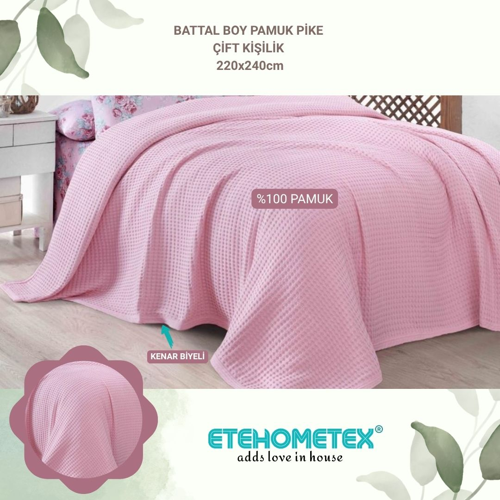 ETEHOMETEX HAVUZLU PİKE ÇİFT KİŞİLİK 220X240CM PEMBE 8696474231846