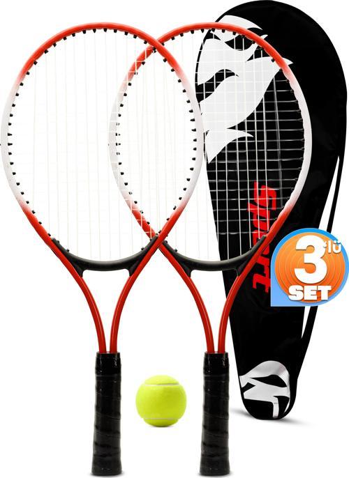 3lü SET Deluxe 21 İnç Çocuk Genç Tenis Raketi SETİ Çantalı Çocuk Tennis L2 Grip 53 cm Kırmızı 670
