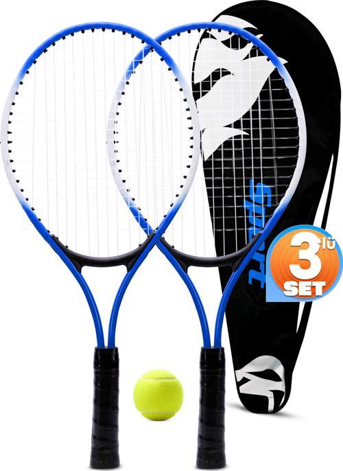 3lü SET Deluxe 21 İnç Çocuk Genç Tenis Raketi SETİ Çantalı Çocuk Tennis L2 Grip 53 cm Mavi 670