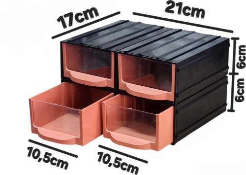 Plastik 4 Şeffaf Çekmeceli Kutu Küçük Organizer Çekmece Avadanlık