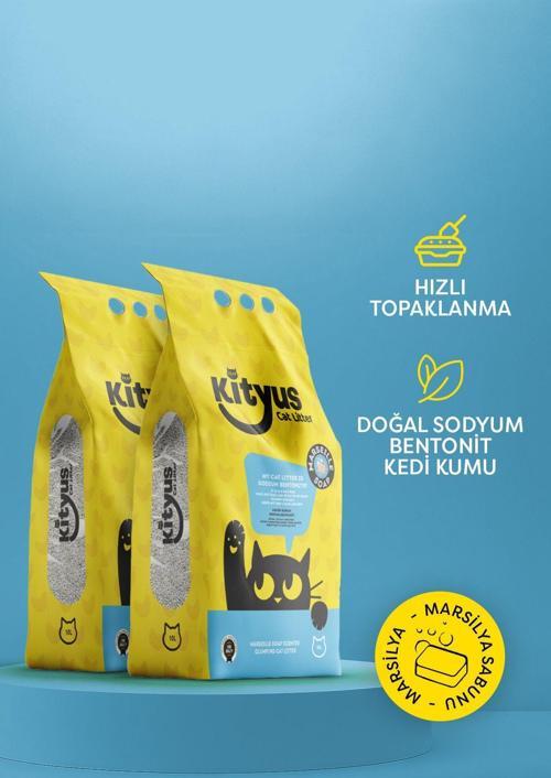 2'Li Avantaj Paketi Ekstra Hijyenik Ince Taneli Topaklanan Tozsuz Marsilya Sabunlu Kedi Kumu 2X10Lt