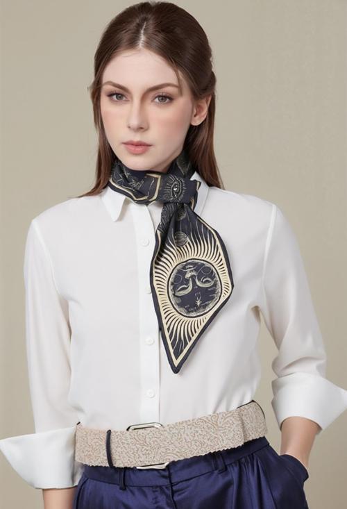 Kozmik Evren Temalı Galaksi Desenli Şık Kadın Kravat Fular