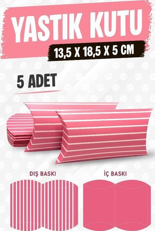 Yastık Kutu Karton Çizgili Hediye Kutusu  13,5X18,5X5 CM  5 adet    Pembe -T1476