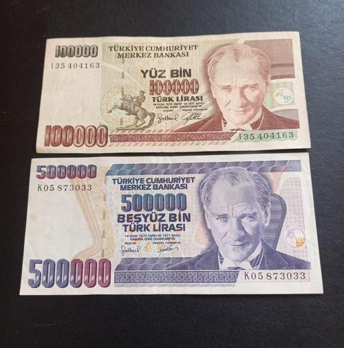 399636882de305bb10 7.Emisyon 100/500 Bin Türk Lirası ÇT Eski kağıt para