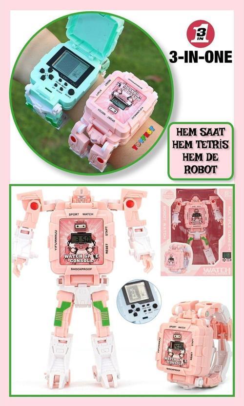 Tetris Oyunlu Transformers Robot Saat - Pastel Pembe