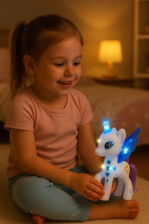 Işıklı Rainbow Unicorn Ponny Figür - 8 Cm Beyaz Boynuzlu Model