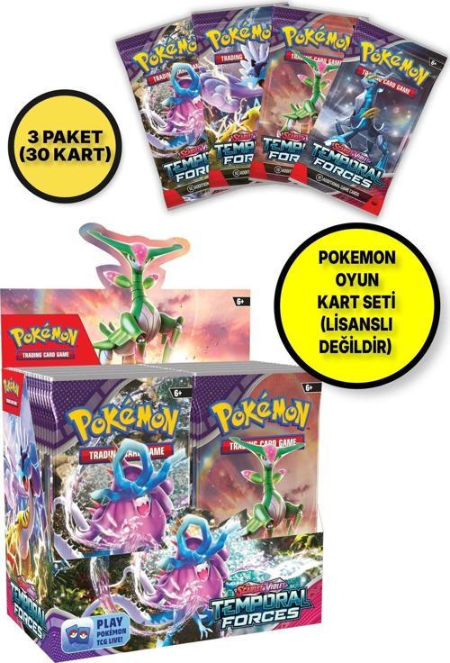 Lisanssız Pokemon Oyun Kartı Tcg Scarlet & Violet Temporal Forces Booster Pack - 3 Paket (30 Kart)