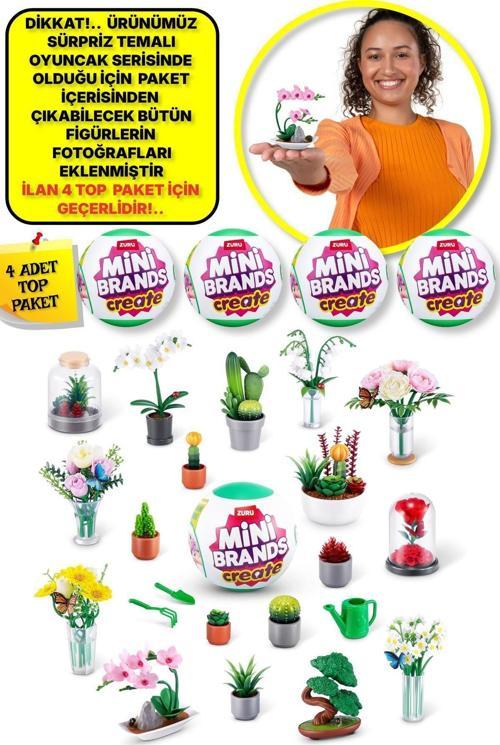 4 Adet Mini Brands Mini Botanik Bahçe Fügürleri Sürpriz Top Paket - 4 Adet