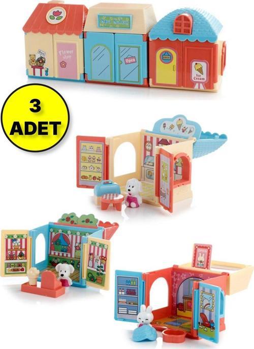 3 Lü 8 Cm Mini Hayvan Evleri - Çiçekçi Dükkanı - Dondurma Dükkanı - Spa Salonu - 3 Adet