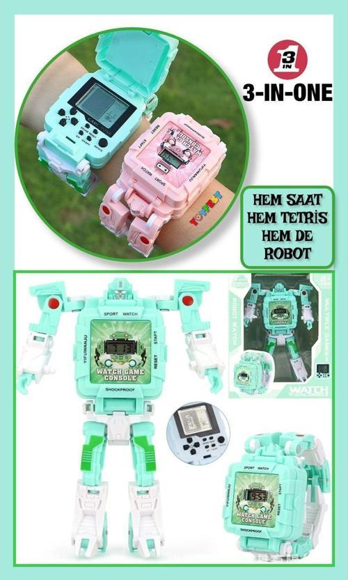 Tetris Oyunlu Transformers Robot Saat - Pastel Yeşil