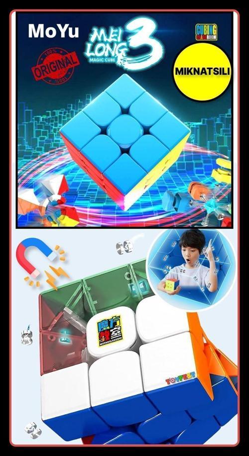 Moyu Meilong 3X3  Magnetic Cube 3M - Mıknatıslı Standlı Tornavidalı Stickersız Akıl Zeka Rübik Küp