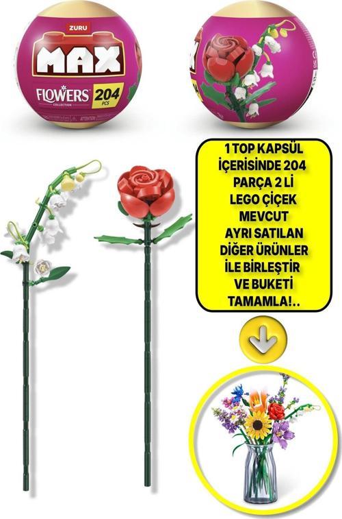 Max Uzun Yapı Blok Setli Çiçekler (Gül Ve Zambak) - Lütfen Dikkat 1 Adet Top Paket Gönderiliyor!..