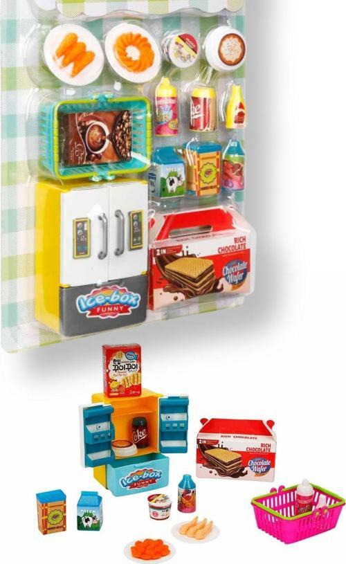 Çok Parçalı Mini  Buzdolabılı Mutfak Alışveriş Ürünler Seti - 14 Parça