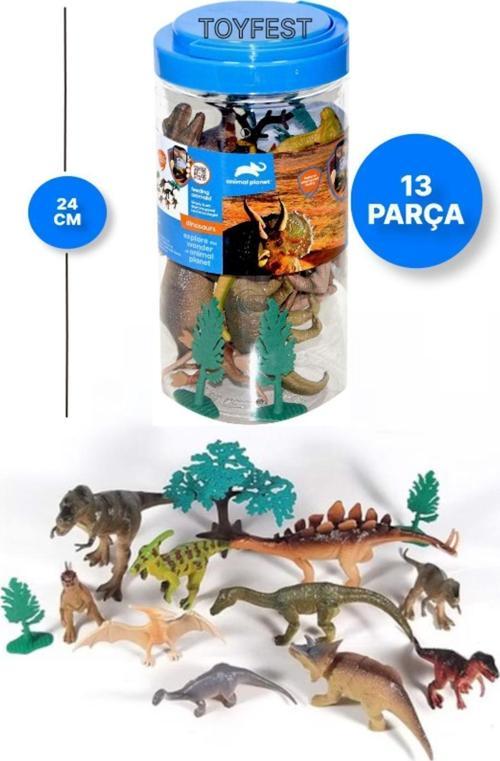 Dinazorlar Oyun Seti - 13 Parça Kapaklı Taşıma Saplı Özel Kovasında 24 Cm
