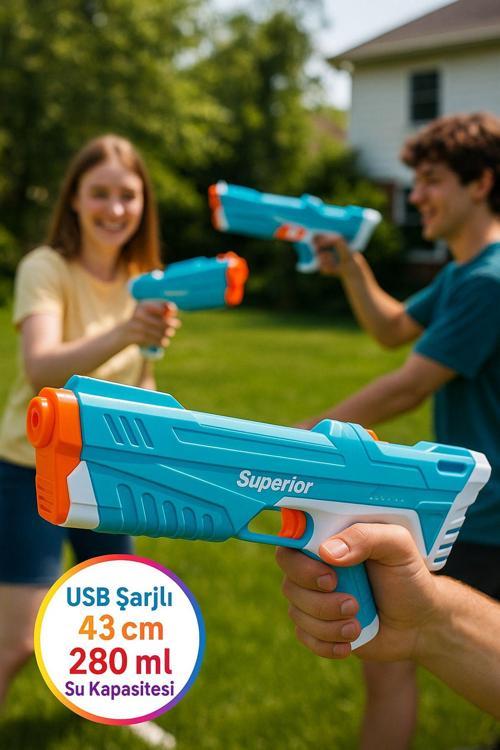 Superior Usb Şarjlı Su Tabancası 43 Cm - 280 Ml Su Kapasitesi - Mavi
