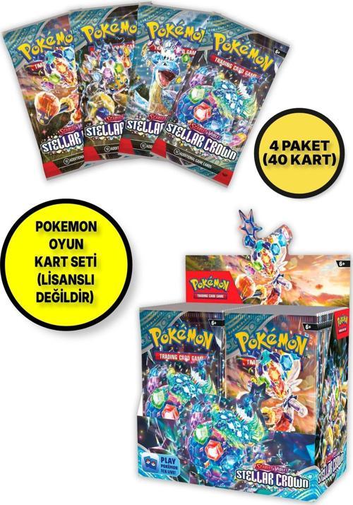 Lisanssız Pokemon Oyun Kartı Tcg Scarlet & Violet Stellar Crown Booster Pack - 4 Paket (40 Kart)