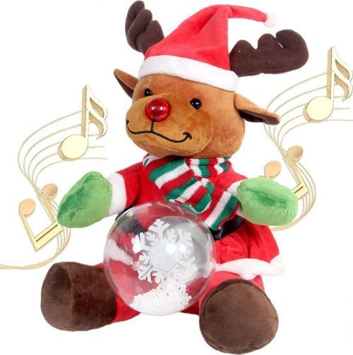 Yılbaşı Kar Küreli Pilli Peluş Ren Geyiği - 29 Cm