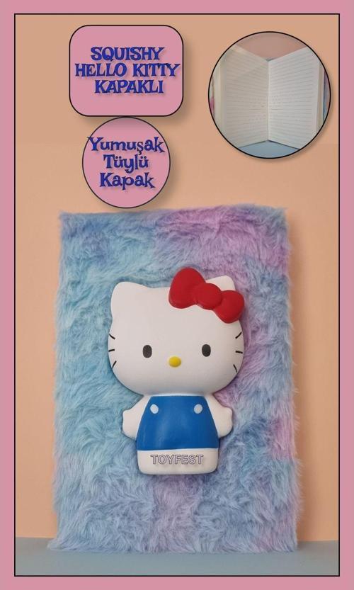 3D Boyutlu Squishy Hello Kitty Kapak Figürlü Yumuşak Tüylü Çizgili Defter Günlük - Model 2