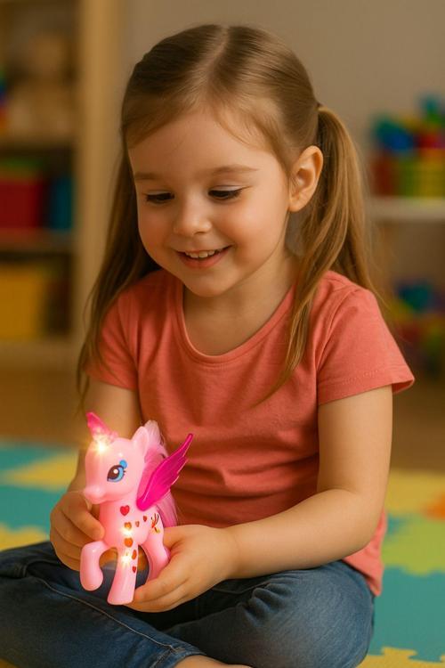 Işıklı Rainbow Unicorn Ponny Figür - 8 Cm Pembe Boynuzlu Model