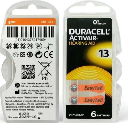 Duracell Activair 13 6'lı Kulaklık Pili