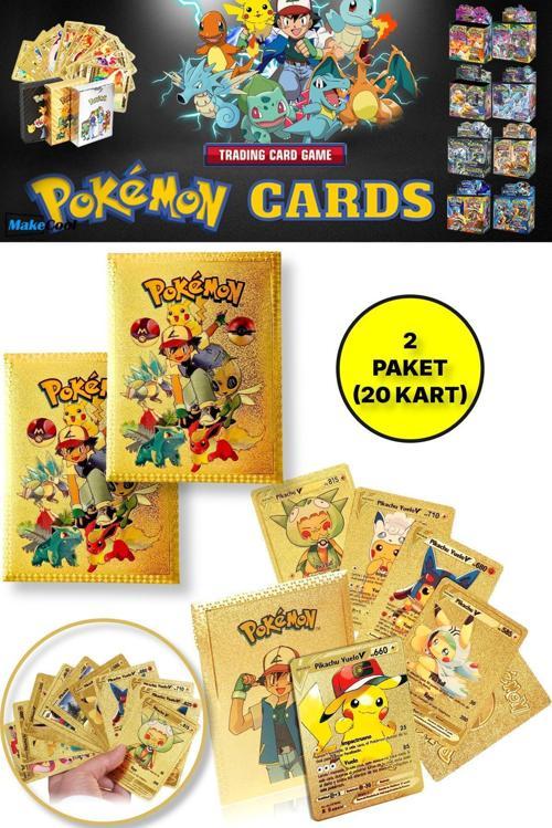Lisanssız Pokemon Oyun Kartı Tcg Gold Booster Pack - 2 Paket (20 Kart)