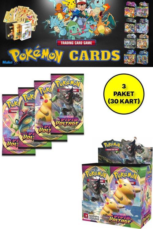Lisanssız Pokemon Oyun Kartı Tcg Sword&Shield Vivid Voltage Booster Pack - 3 Paket (30 Kart)