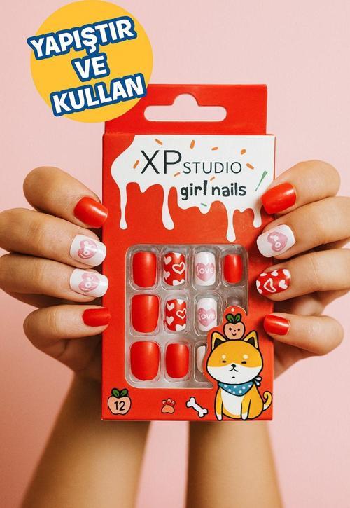 12 Li Yapışkan Stickerlı Renkli Baskılı Çocuk Takma Tırnak Oyuncak Seti - 5- 14 Yaş Arası - Model 50