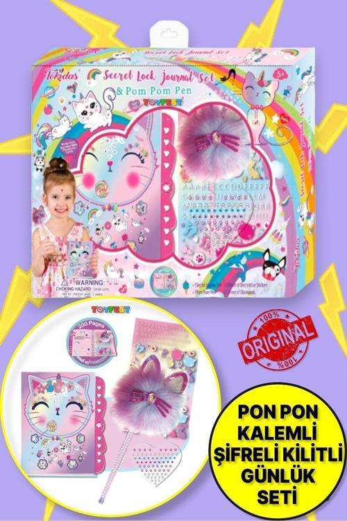 Tokidas Secret Lock Journal Set - Gizli Kilitli Kedili Pon Pon Kalemli Günlük Seti
