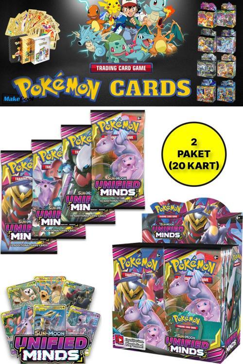 Lisanssız Pokemon Oyun Kartı Tcg Sun & Moon Unified Minds Booster Pack - 2 Paket (20 Kart)