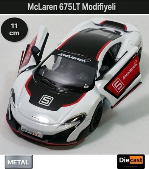Mclaren 675Lt Modifiyeli Çek Bırak Die - Cast Kapıları Açılabilen Metal Model Araba - Beyaz 11.5 Cm