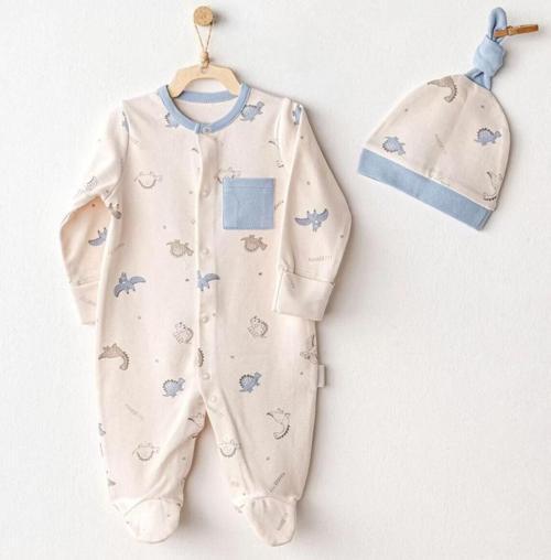 Andywawa Ac25919 Romper Hat Set Dino Bebek Tulum Takım Beige