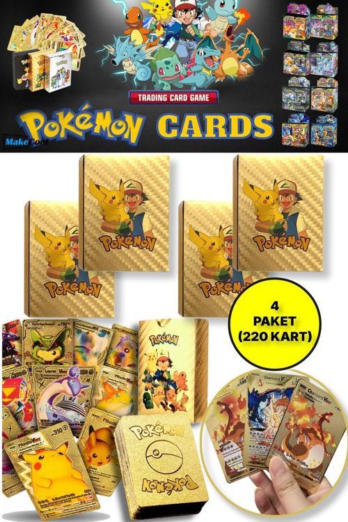 Lisanssız Pokemon Oyun Kartı Tcg Gold Starter Box Pack - 4 Paket (220 Kart)