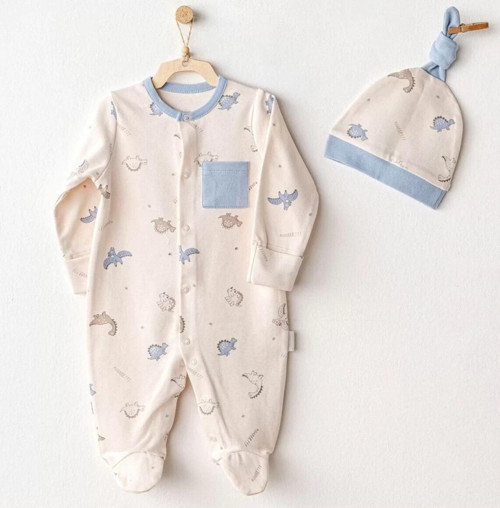 Andywawa Ac25919 Romper Hat Set Dino Bebek Tulum Takım Beige