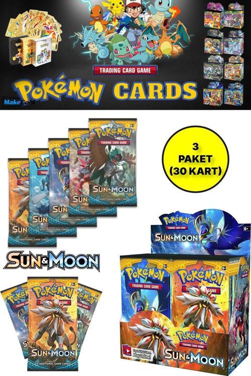 Lisanssız Pokemon Oyun Kartı Tcg Sun & Moon Booster Pack - 3 Paket (30 Kart)