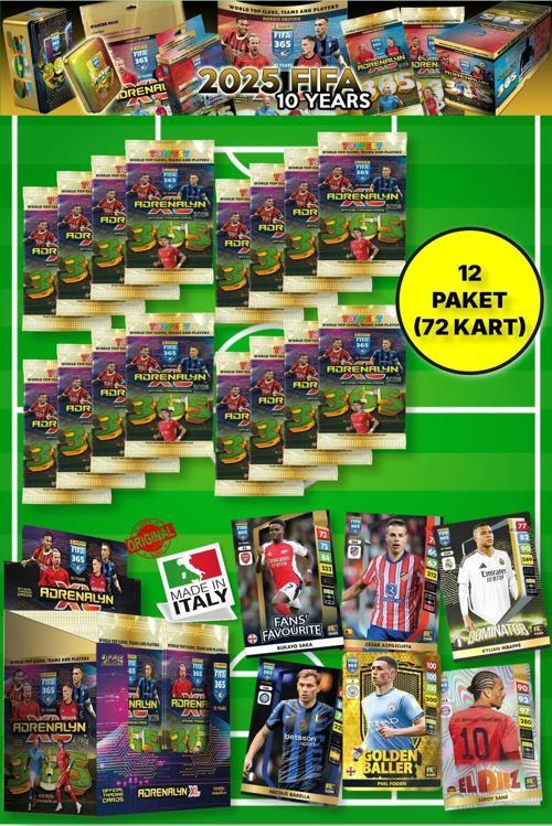 Panini Adrenalyn Fifa 365 - 2025 Official Trading Card Futbolcu Kartları - 12 Paket (72 Kart)