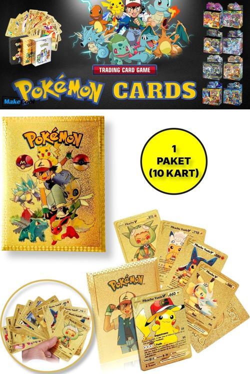 Lisanssız Pokemon Oyun Kartı Tcg Gold Booster Pack - 1 Paket (10 Kart)