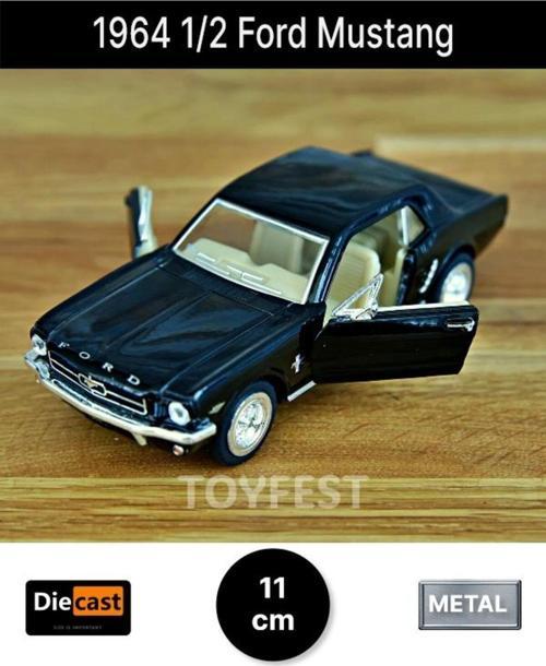 1964 1/2 Fordmustang Çek Bırak Die -  Cast Kapıları Açılabilen Metal Model Araba - Siyah 11.5 Cm