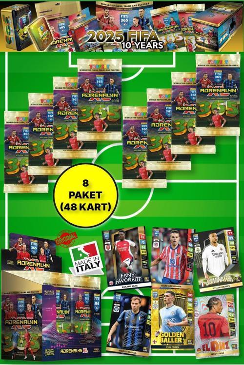 Panini Adrenalyn Fifa 365 - 2025 Official Trading Card Futbolcu Kartları - 8 Paket (48 Kart)