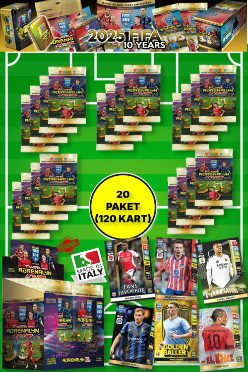 Panini Adrenalyn Fifa 365 - 2025 Official Trading Card Futbolcu Kartları - 20 Paket (120 Kart)
