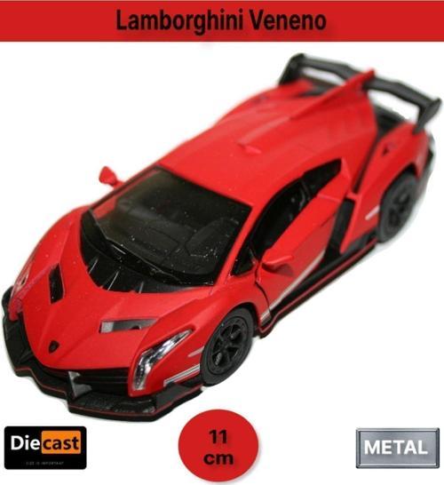 Lamborghini Veneno Çek Bırak Kapıları Açılabilen Koleksiyonluk Metal Model Araba - Kırmızı 11.5 Cm
