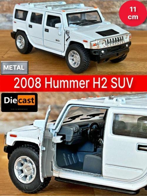 2008 Hummer H2 Suv Çek Bırak Die - Cast Kapıları Açılabilen Metal Model Araba - Beyaz 11.5 Cm