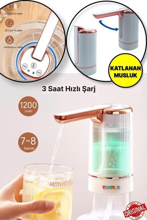 Zaman Ayarlı Katlanır Musluk 1200 Ma Bataryalı Usb İle Şarj Olabilen Elektronik Damacana Su Pompası