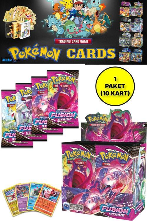 Lisanssız Pokemon Oyun Kartı Tcg Sword&Shield Fusion Strike Booster Pack - 1 Paket (10 Kart)