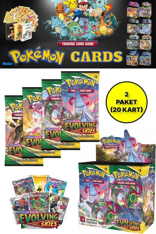 Lisanssız Pokemon Oyun Kartı Tcg Sword&Shield Evolving Skies Booster Pack - 2 Paket (20 Kart)